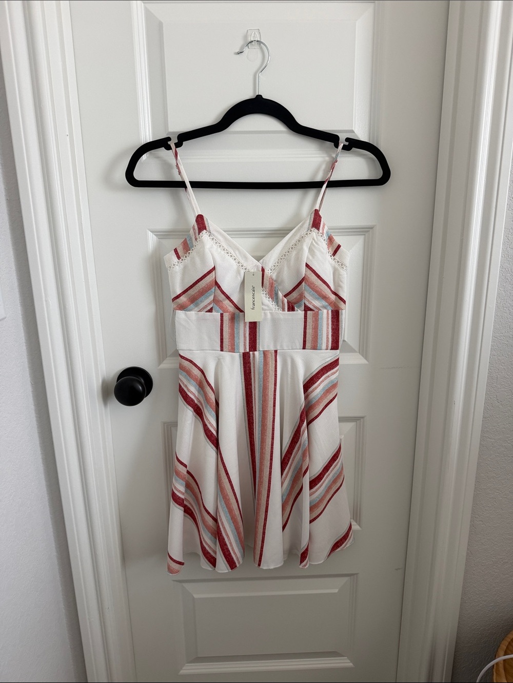 Francesca's Collections White Mini Dress with Red and Pink Stripes